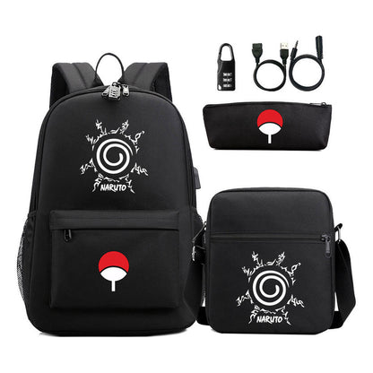 Naruto Usb Password Lock Student Backpack Three Piece Set Backpack Set