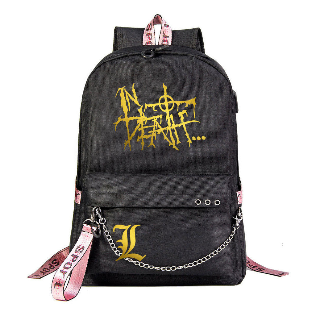 Golden Death Note Usb Youth Student Backpack For Boys And Girls Leisure Travel Backpack
