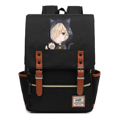 Yuri On The Ice Student Backpack, Men's And Women's Leisure Belt Buckle Backpack