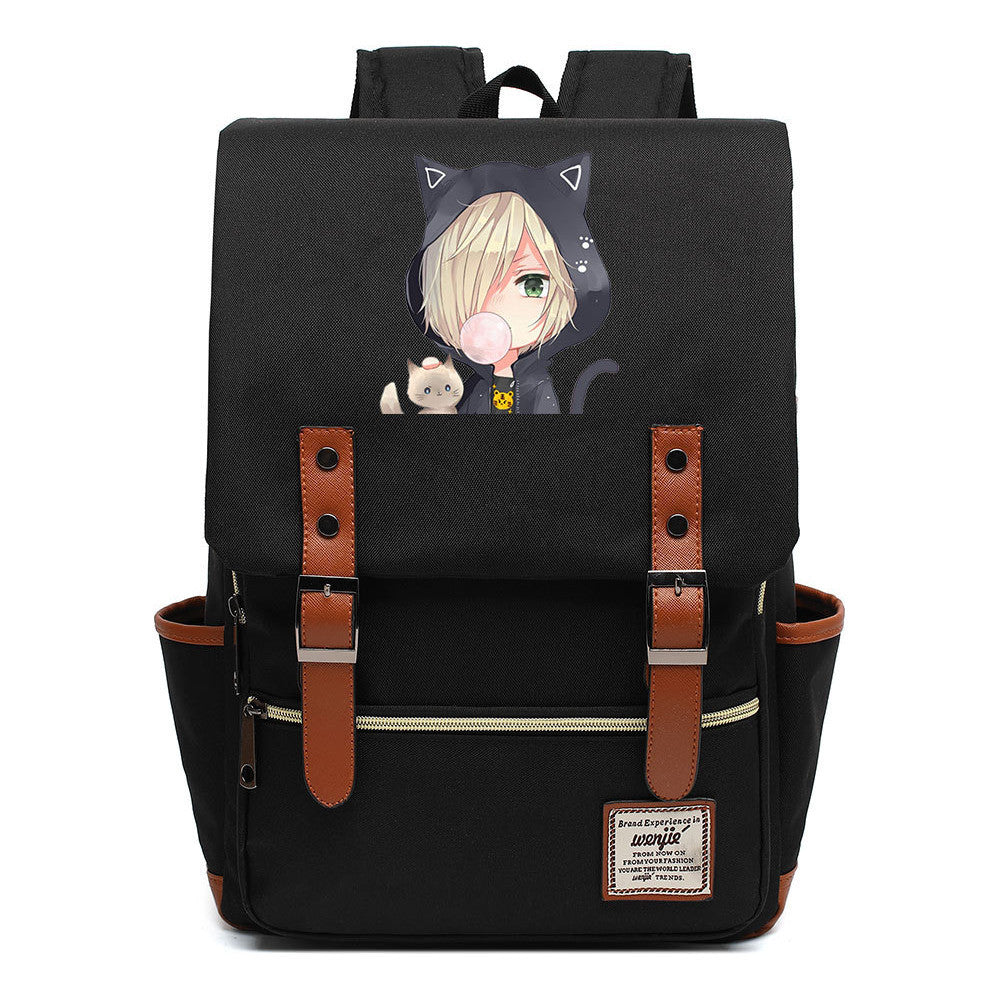 Yuri On The Ice Student Backpack, Men's And Women's Leisure Belt Buckle Backpack