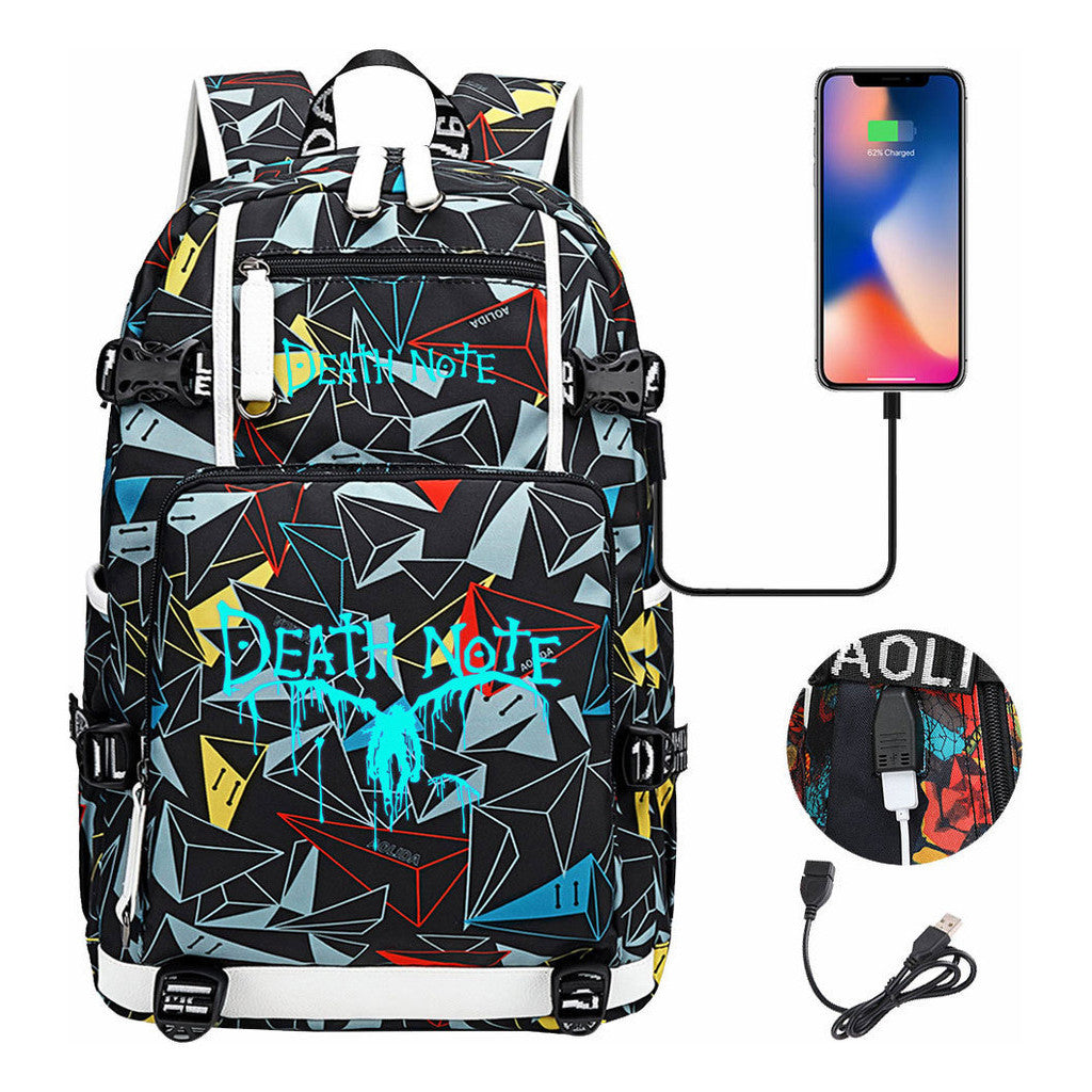 Blue Night Light Death Note Usb Youth Student School Bag Men's And Women's Leisure Travel Backpack