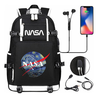 Nasa Fashion Printed Usb Student Backpack For Leisure Travel Backpack