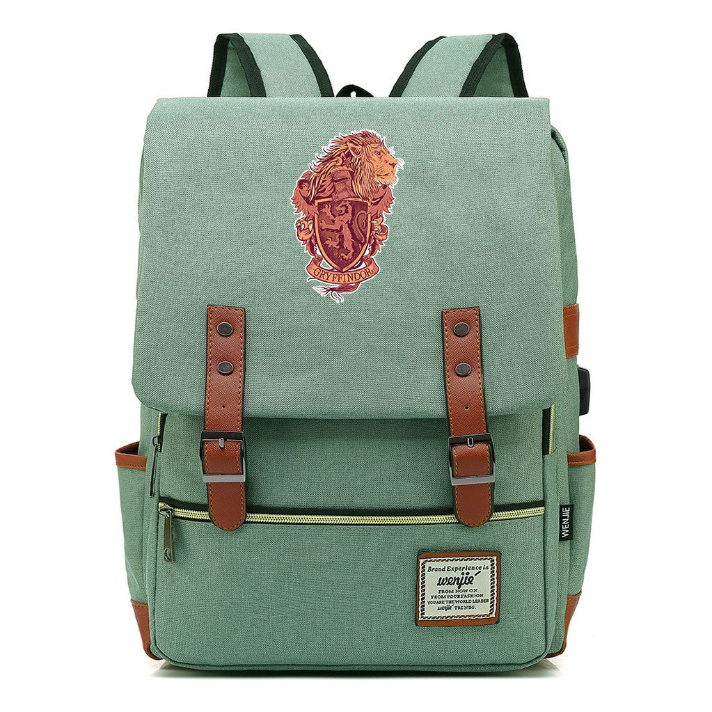 School Of Witchcraft And Wizardry Youth Student Backpack Usb Leisure Belt Buckle Backpack