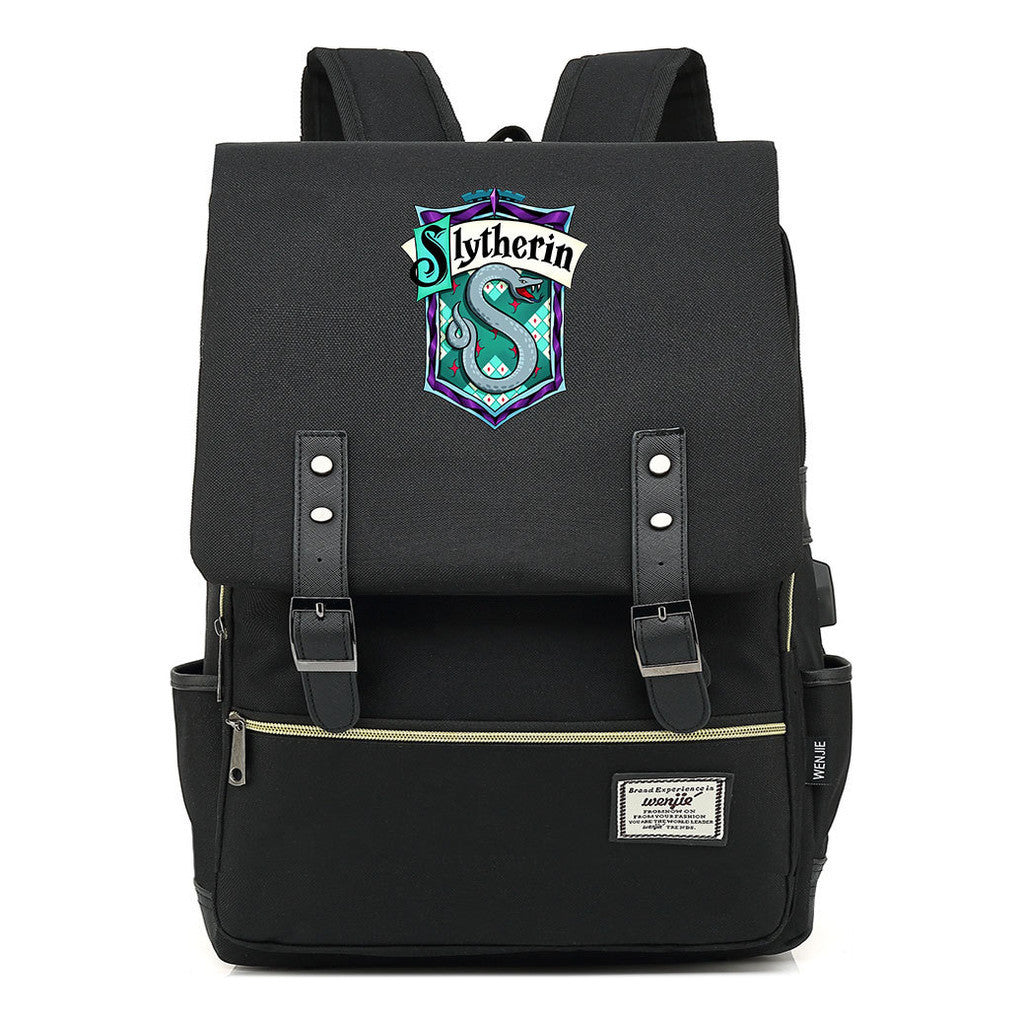 School Of Witchcraft And Wizardry Student Backpack Usb Men's And Women's Leisure Belt Buckle Backpack