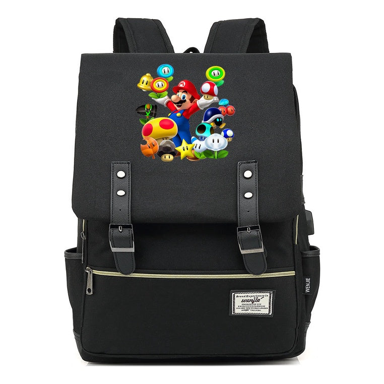 Super Mario Youth Student backpack USB casual backpack