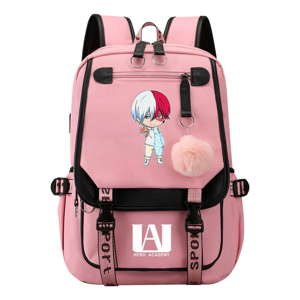 My Heroes Academy Usb Youth Student Backpack For Boys And Girls, Casual Woven Strap Flip Back Backpack