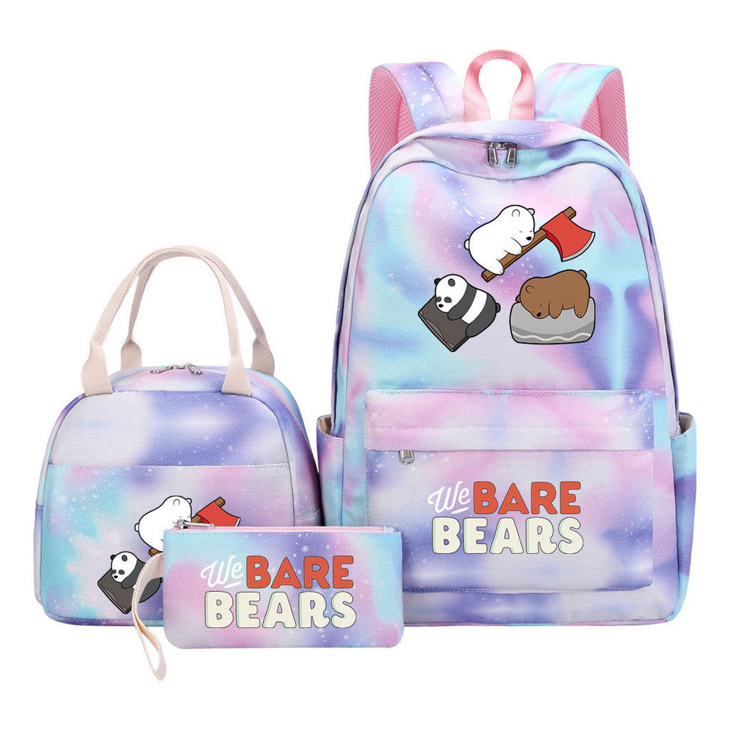 Cartoon Cute Three Bears Youth Student Girls School Bag Lunch Bag Three Piece Set Backpack Set
