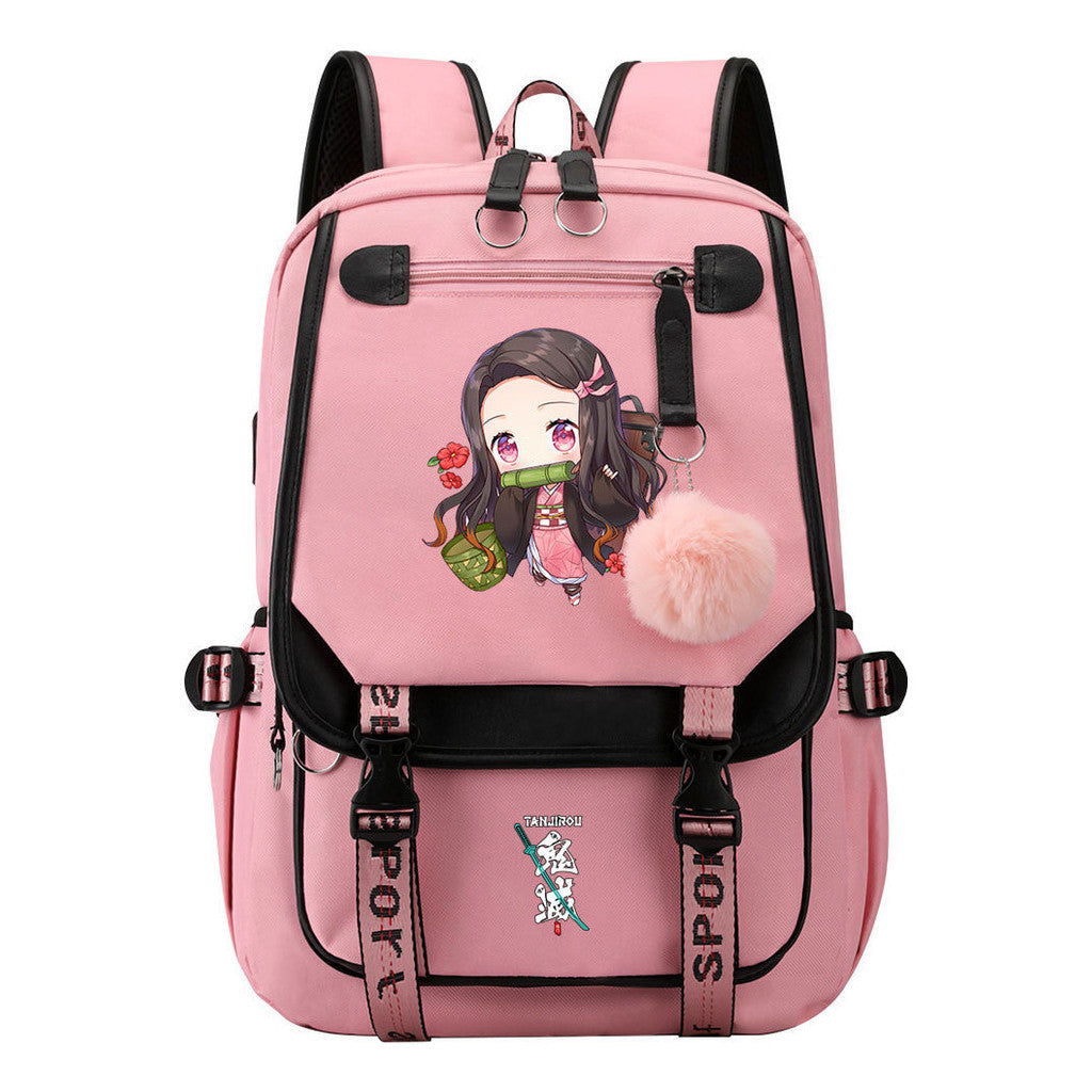 Cartoon Fashion Usb Youth Student Backpack Boy's And Girl's Leisure Ribbon Flip Backpack