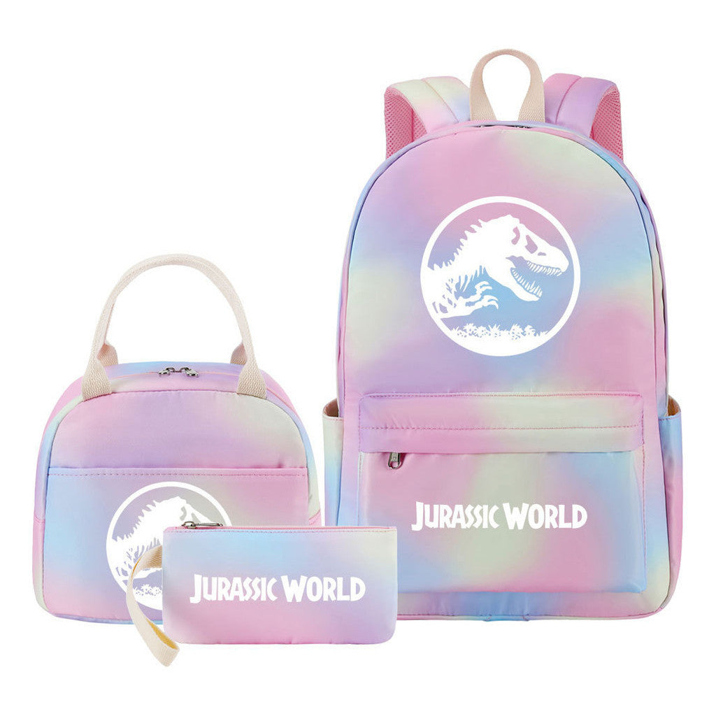 Jurassic Park Dinosaur Student School Bag Lunch Bag Three Piece Set Backpack Set