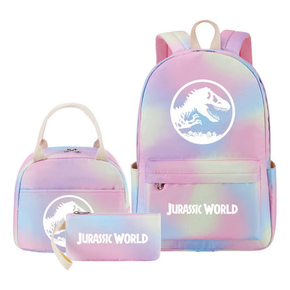 Jurassic Park Dinosaur Student School Bag Lunch Bag Three Piece Set Backpack Set
