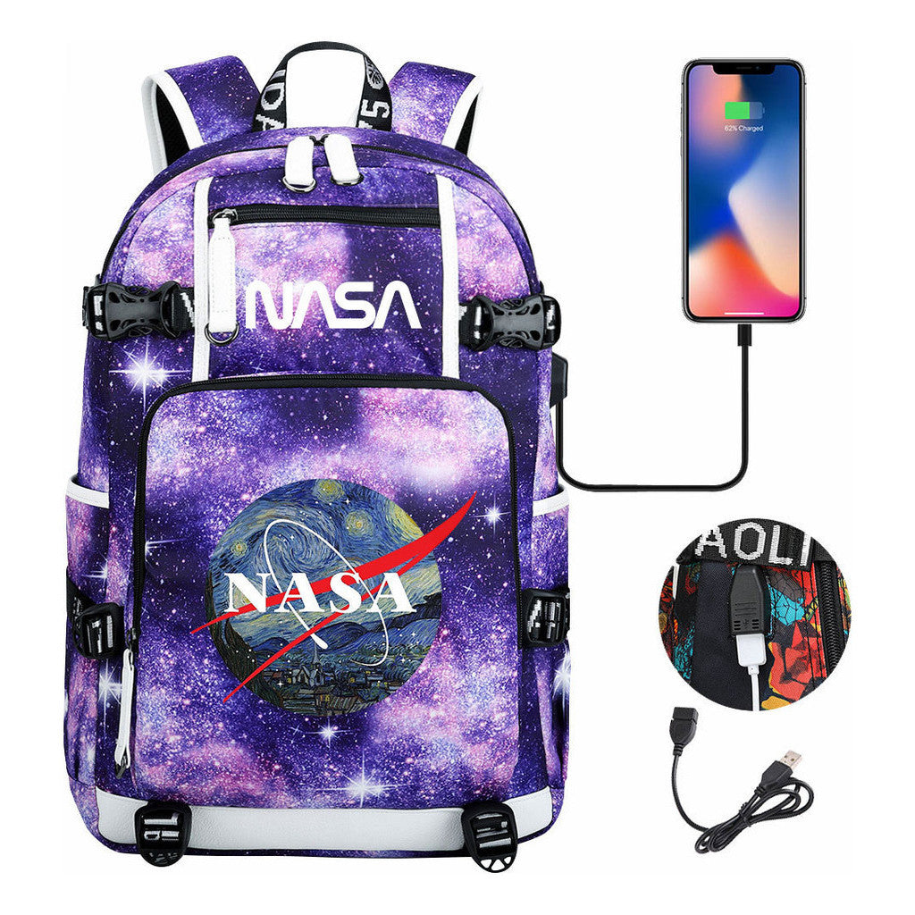 Nasa Fashion Printed Student Backpack With Large Capacity Leisure Travel Backpack