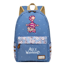 Anime Cartoon Cheshire Cat Print Student Backpack, Floral Casual Backpack