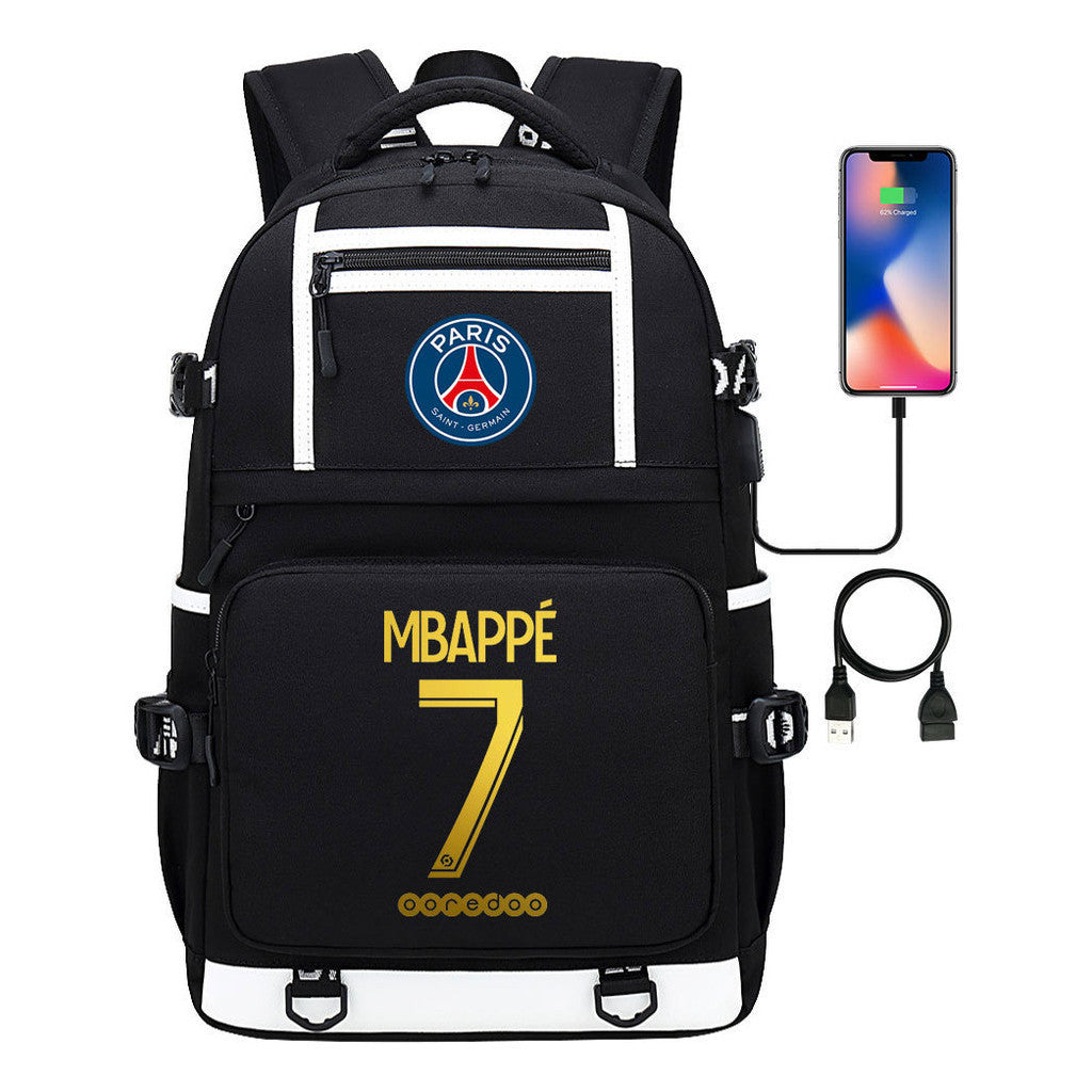 Golden Football Star Mbappe Usb Youth Student Backpack Boy's And Girl's Backpack Leisure Travel Backpack