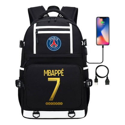 Golden Football Star Mbappe Usb Youth Student Backpack Boy's And Girl's Backpack Leisure Travel Backpack