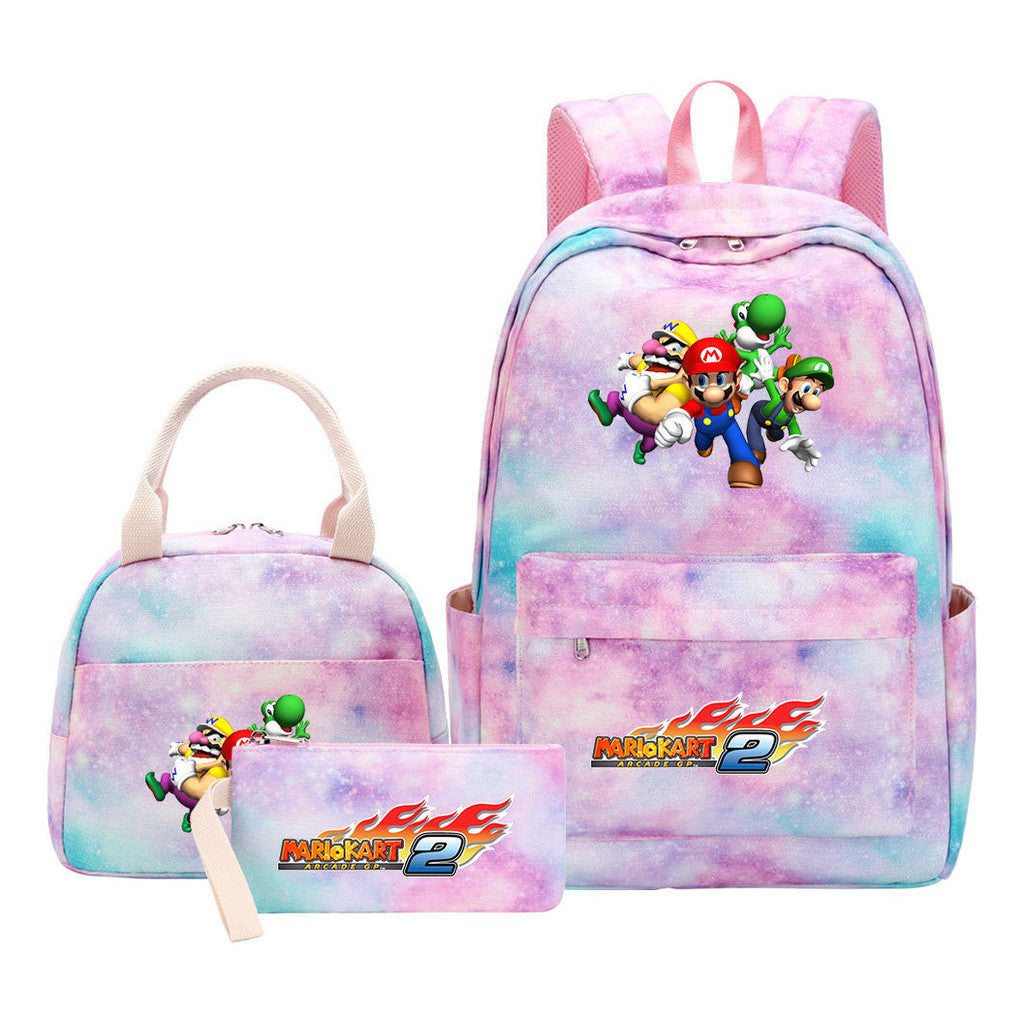 Super Mario Youth Student Girls School Bag Lunch Bag Three Piece Backpack Set