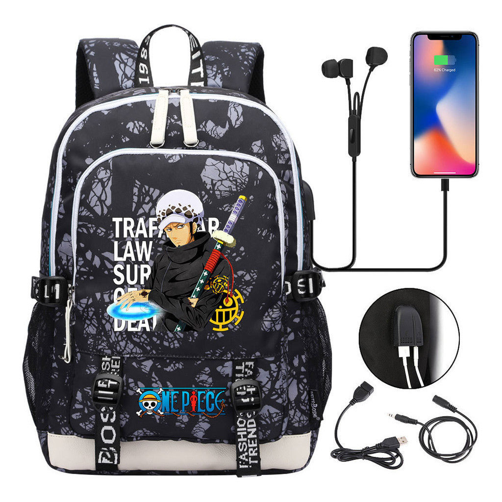 Pirate King Print Youth Student Backpack Usb Casual Backpack