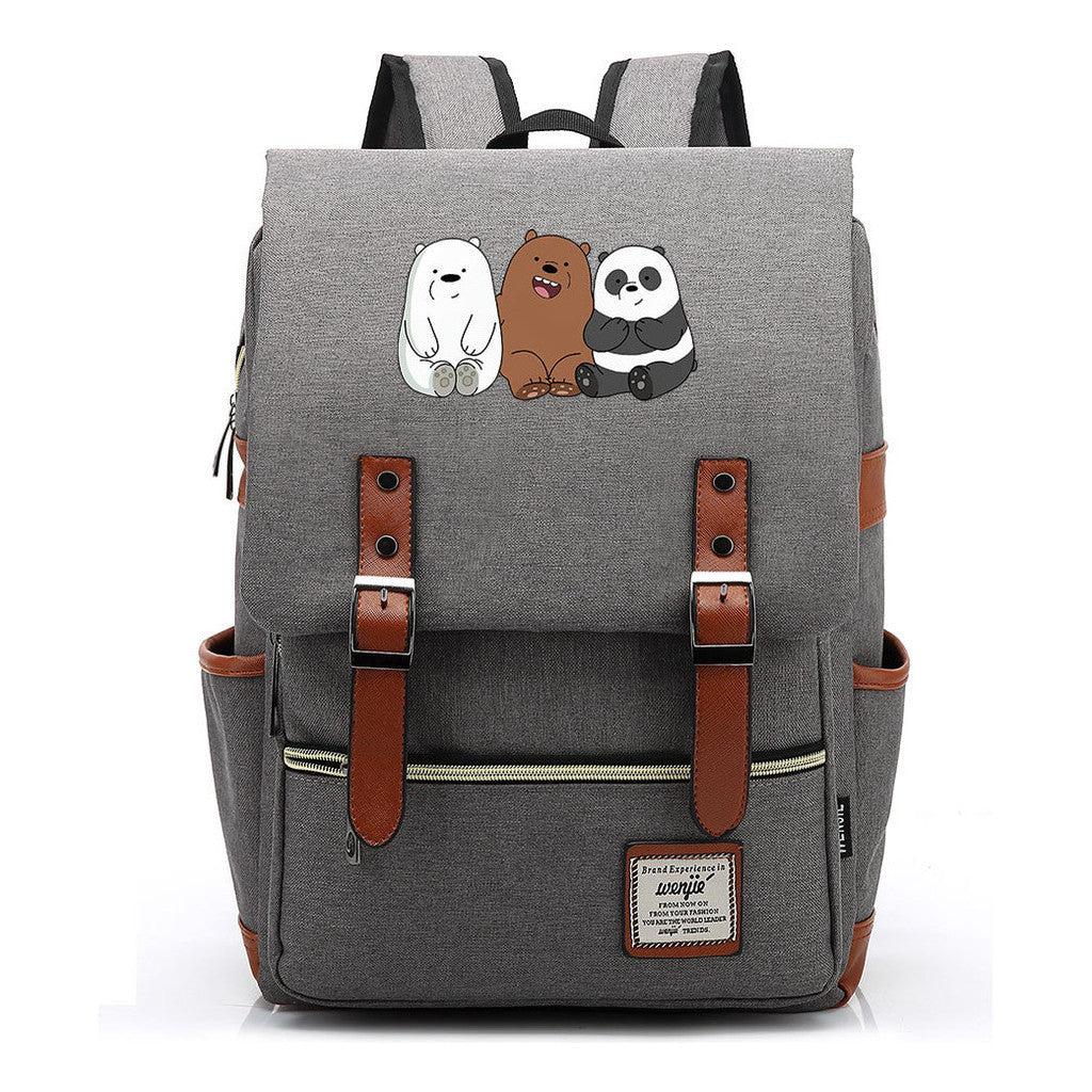 Cartoon Cute Three Bears Printed Youth School Bag For Men And Women Leisure Belt Buckle Classic Backpack