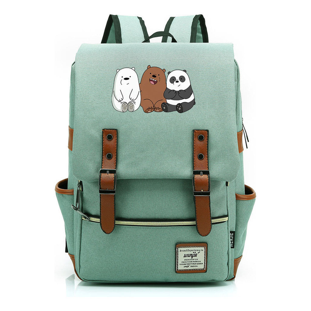 Cartoon Cute Three Bears Printed Youth School Bag For Men And Women Leisure Belt Buckle Classic Backpack