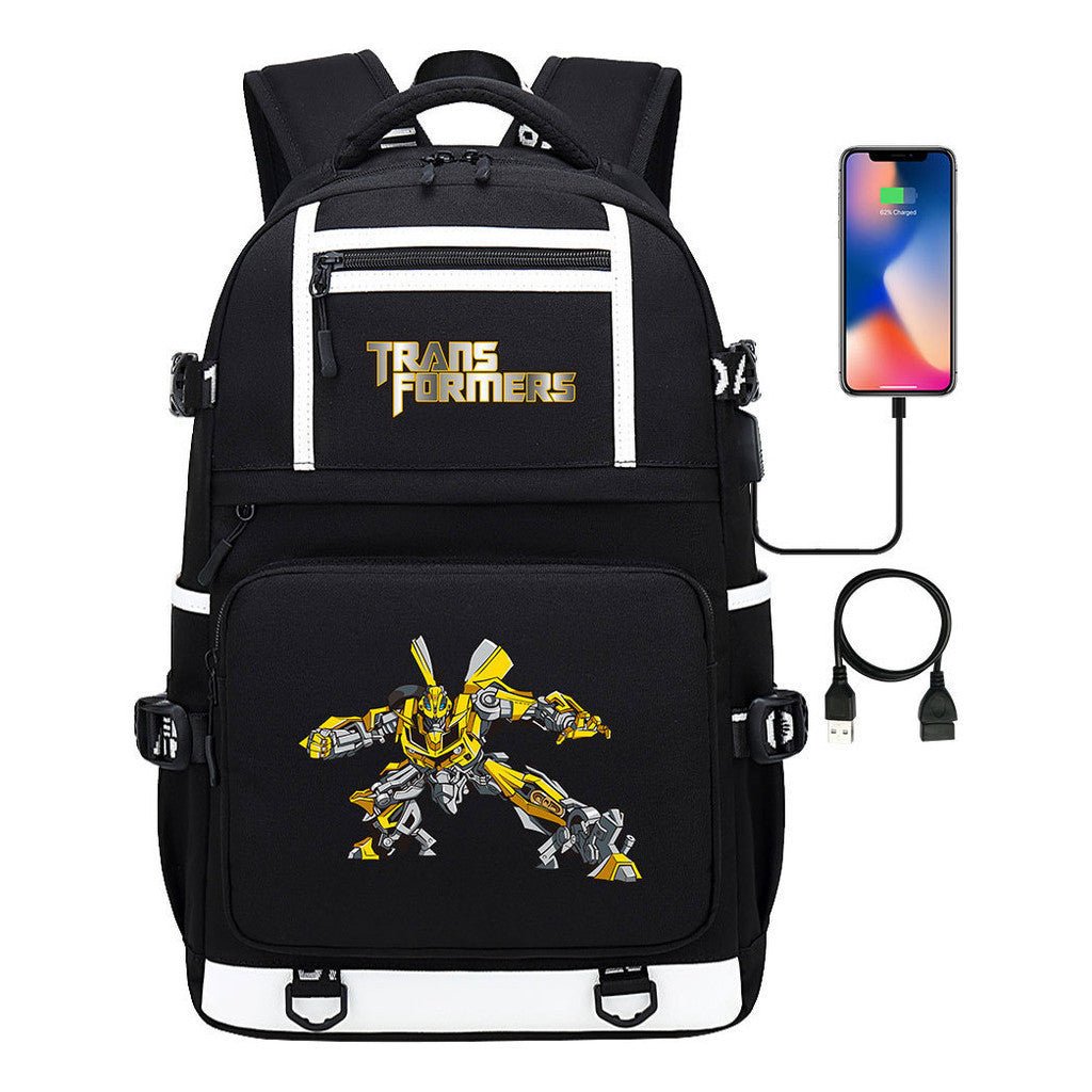 Cartoon Anime Deformation Mecha Print Usb Student Backpack For Men And Women Backpack Leisure Travel Bag