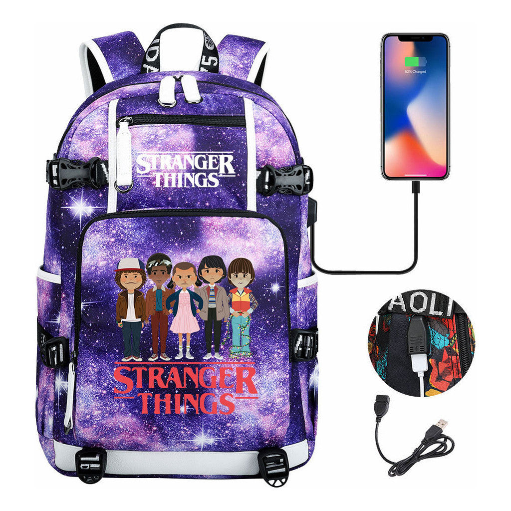 Strange Story Printed Usb Youth Student Backpack For Men And Women's Leisure Travel Backpack