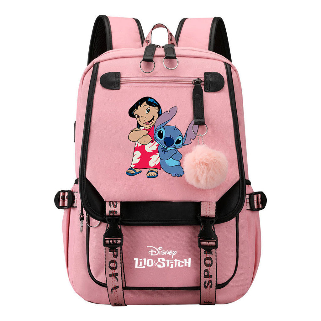 Interstellar Baby Stitch Usb Backpack For Boys And Girls, Casual Woven Strap Flip Back Backpack