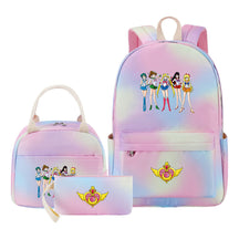 Anime Beauty Girl Warrior Student Girls School Bag Lunch Bag Three Piece Set Backpack Set