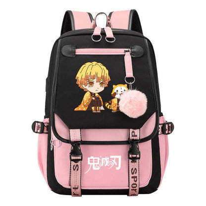 Cartoon Fashion Usb Youth School Bag For Boys And Girls Casual Ribbon Flip Backpack