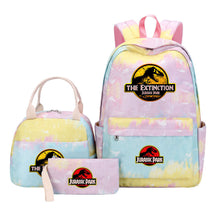 Jurassic Park Dinosaur Student Girls School Bag Lunch Bag Three Piece Set Backpack Set
