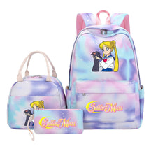 Beautiful Girl Warrior Student Schoolbag Lunch Bag Three Piece Set Backpack Cover