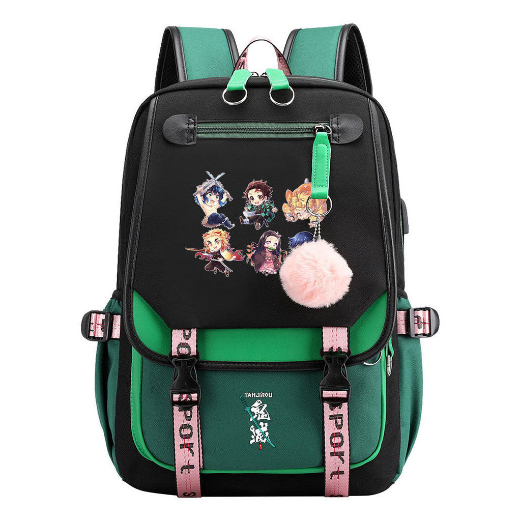 Japanese Cartoon Fashion Usb Youth Student Backpack With Casual Woven Strap Flip Back Backpack