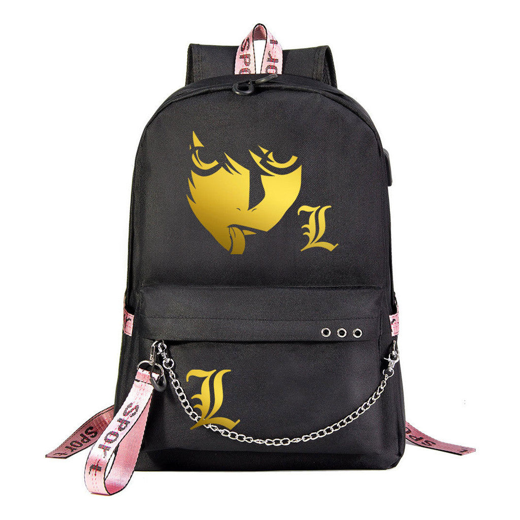 Golden Death Note Usb Youth Student Backpack For Boys And Girls Leisure Travel Backpack