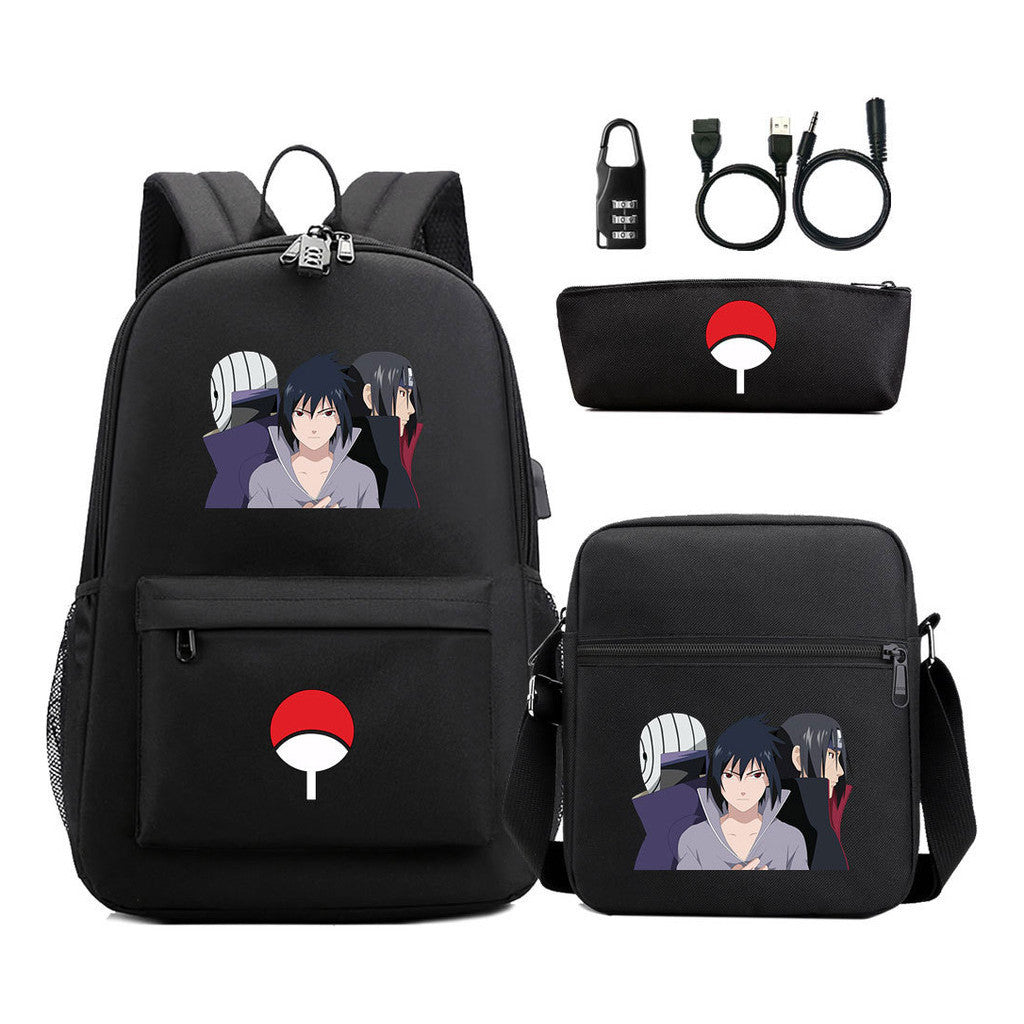 Naruto Usb Password Lock Youth Student Backpack Three Piece Set Backpack Set