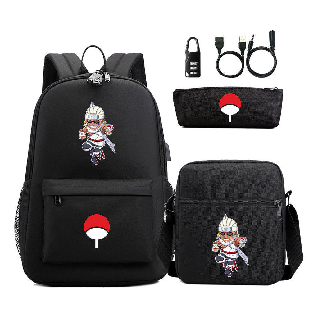 Naruto Usb Password Lock Youth Student Backpack Three Piece Set Backpack Set