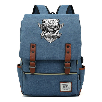 School Of Witchcraft And Wizardry Youth Student Backpack Usb Men's And Women's Leisure Belt Buckle Backpack