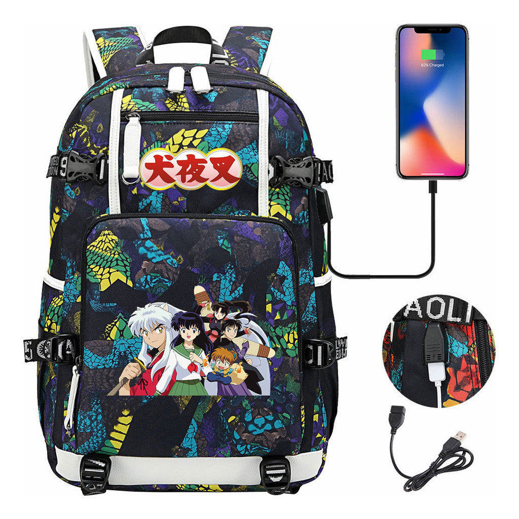 Anime Dog Yaksha Usb Earbuds Youth Student Backpack Travel Backpack