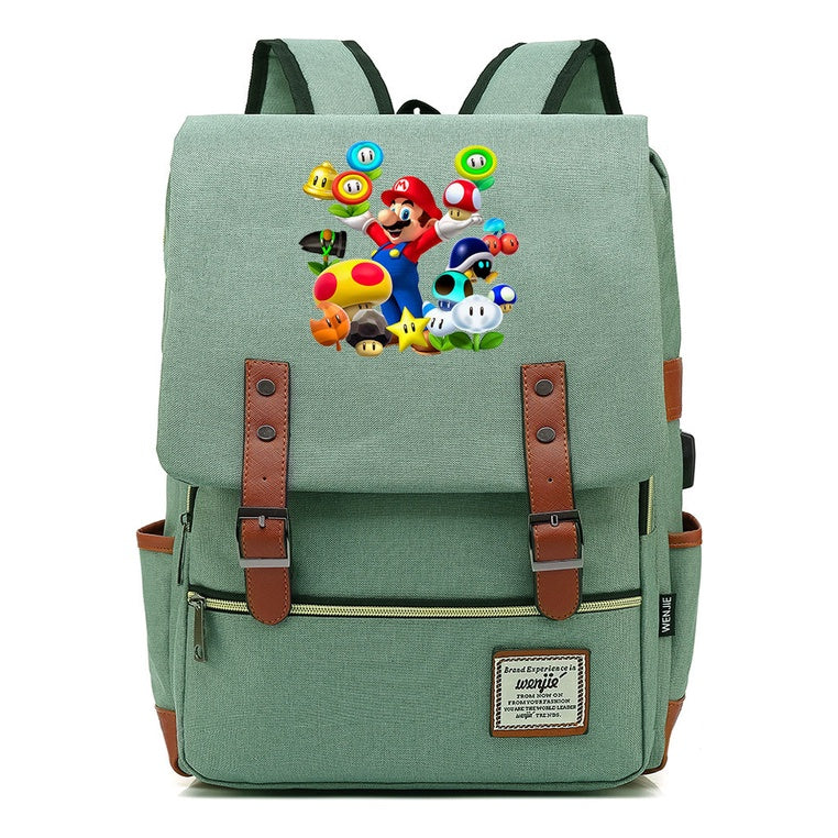 Super Mario Youth Student backpack USB casual backpack