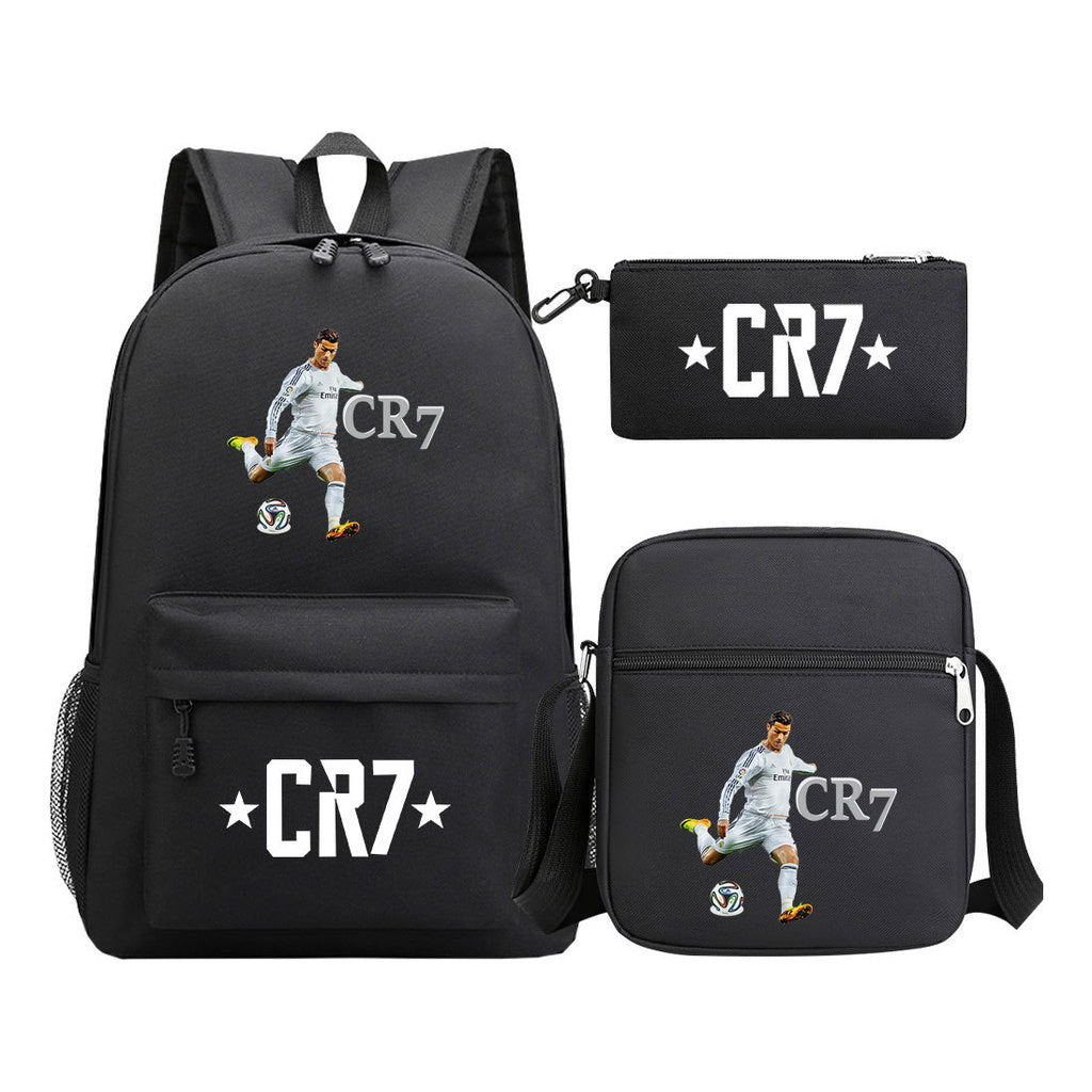 Sports star Cristiano Ronaldo printed youth student backpack 3-piece set for boys and girls backpack set