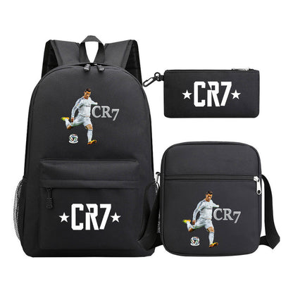Sports star Cristiano Ronaldo printed youth student backpack 3-piece set for boys and girls backpack set