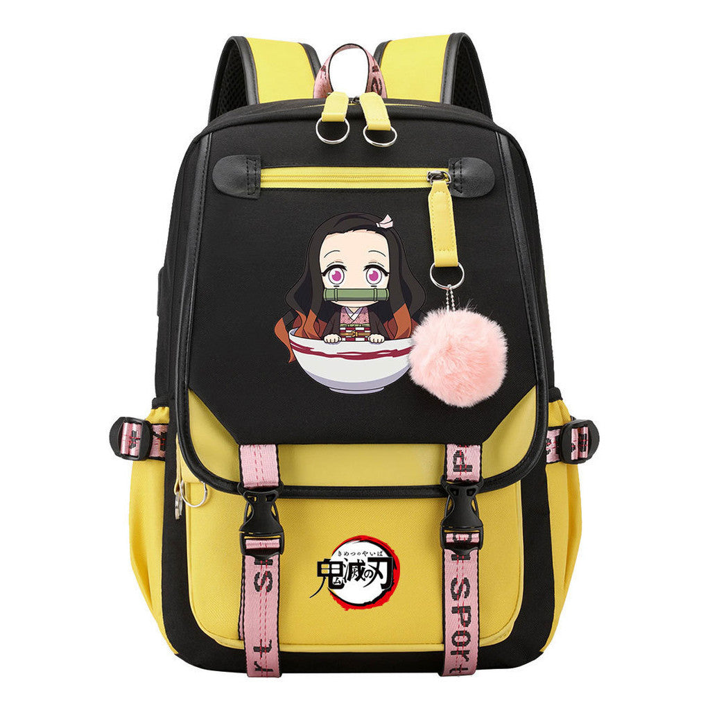Cartoon Fashion Usb Youth Student Backpack Boy's And Girl's Leisure Ribbon Flip Backpack