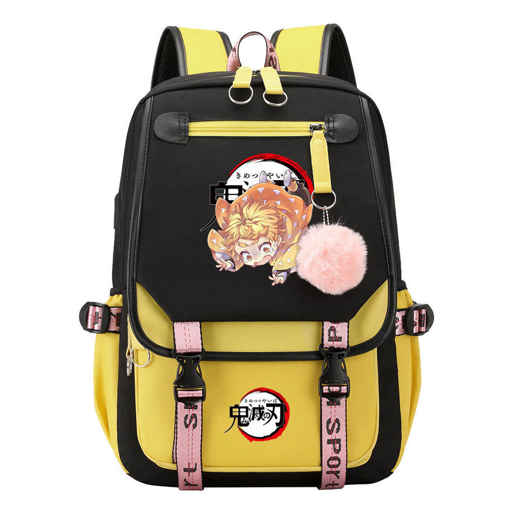Comic Cartoon Fashion Usb Student Backpack Casual Woven Flap Backpack