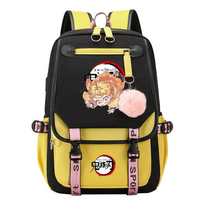 Comic Cartoon Fashion Usb Student Backpack Casual Woven Flap Backpack