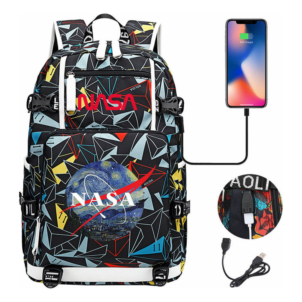 Nasa Fashion Printed Student Backpack With Large Capacity Leisure Travel Backpack