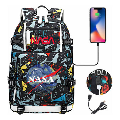 Nasa Fashion Printed Student Backpack With Large Capacity Leisure Travel Backpack