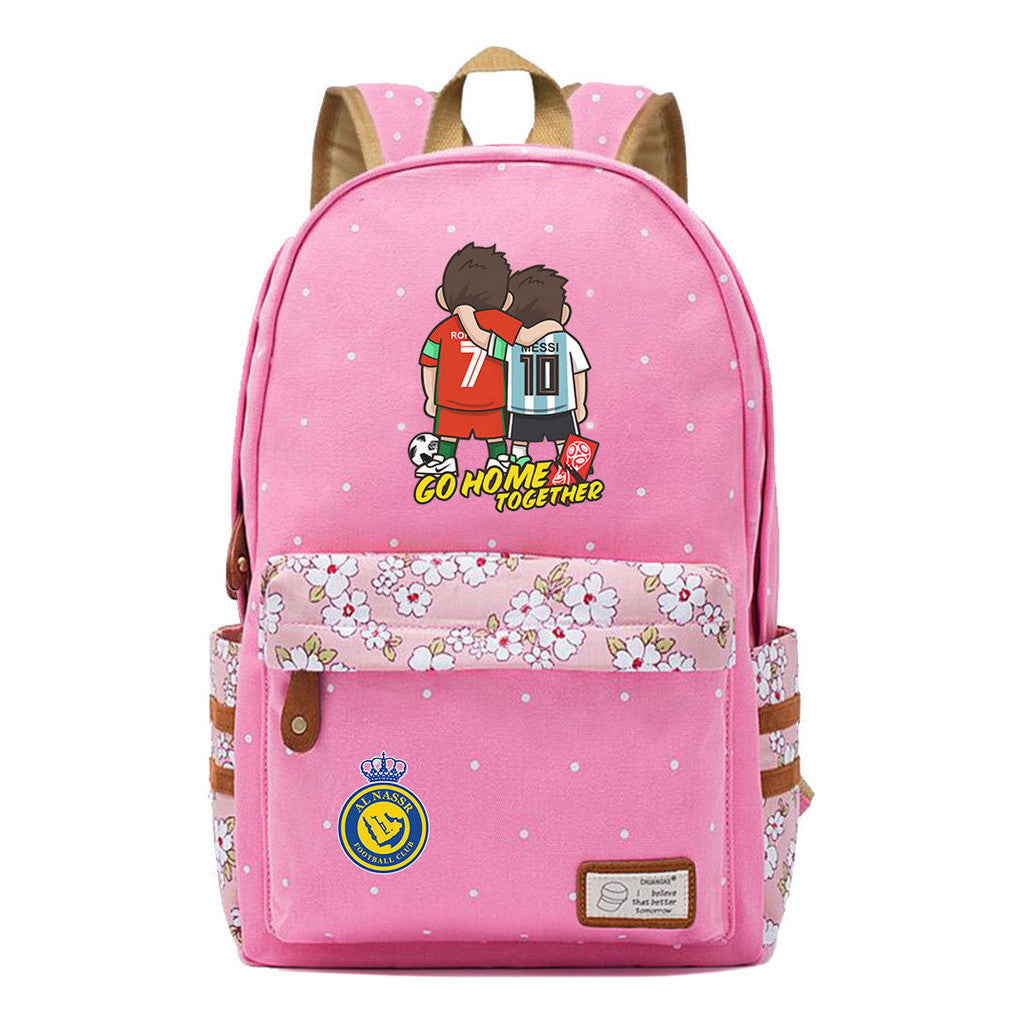 Football Star Cristiano Ronaldo Printed Student Backpack, Floral Casual Backpack