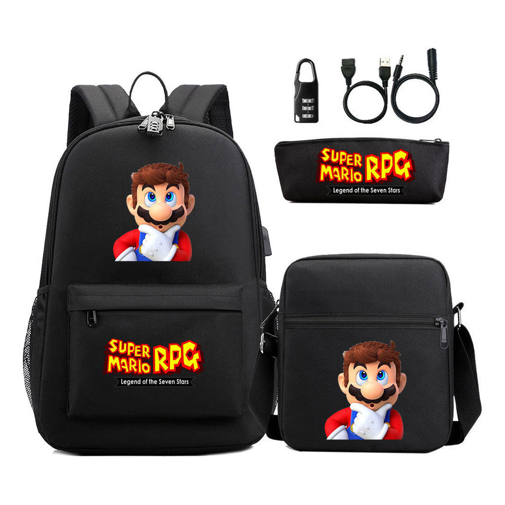 Usb Password Lock Youth Student Backpack Three Piece Set For Men And Women Backpacks