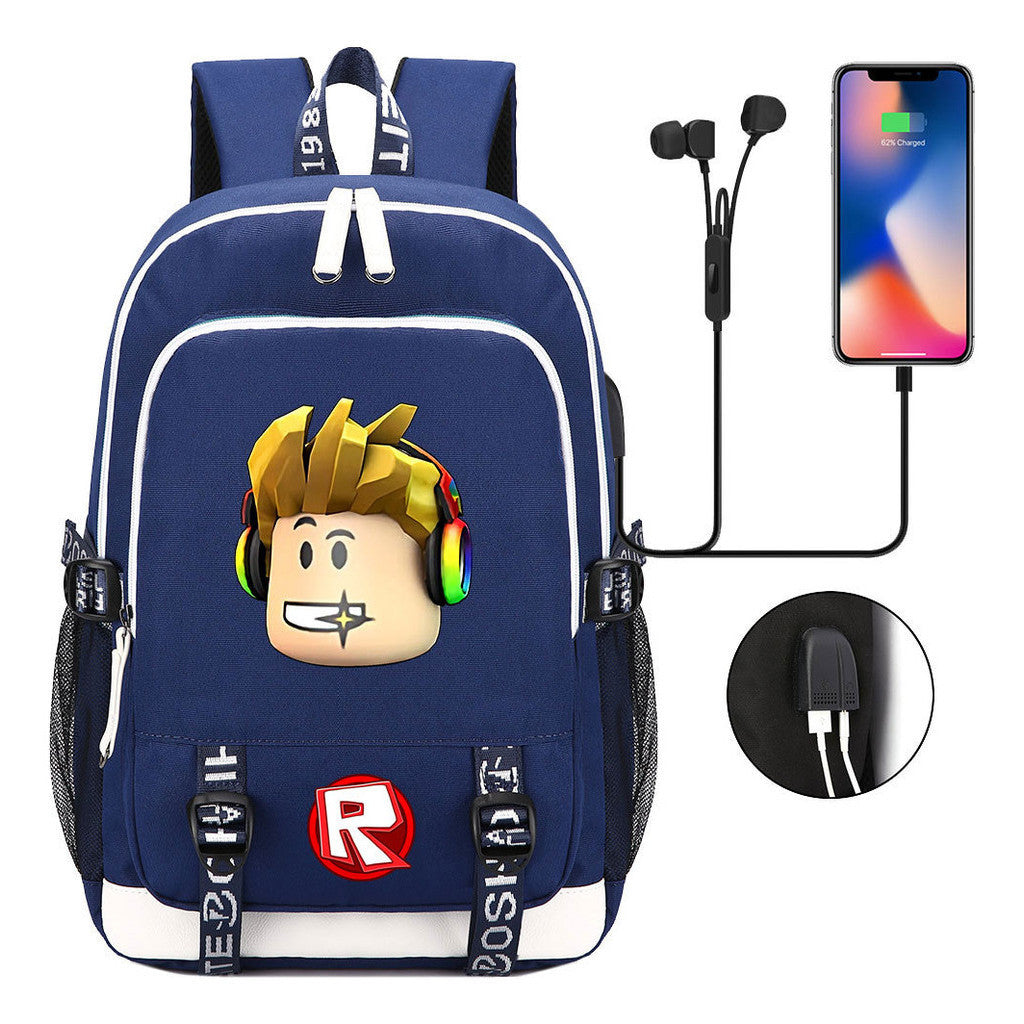 Game Roblox Printed Student Backpack Usb Casual Backpack Boys And Girls
