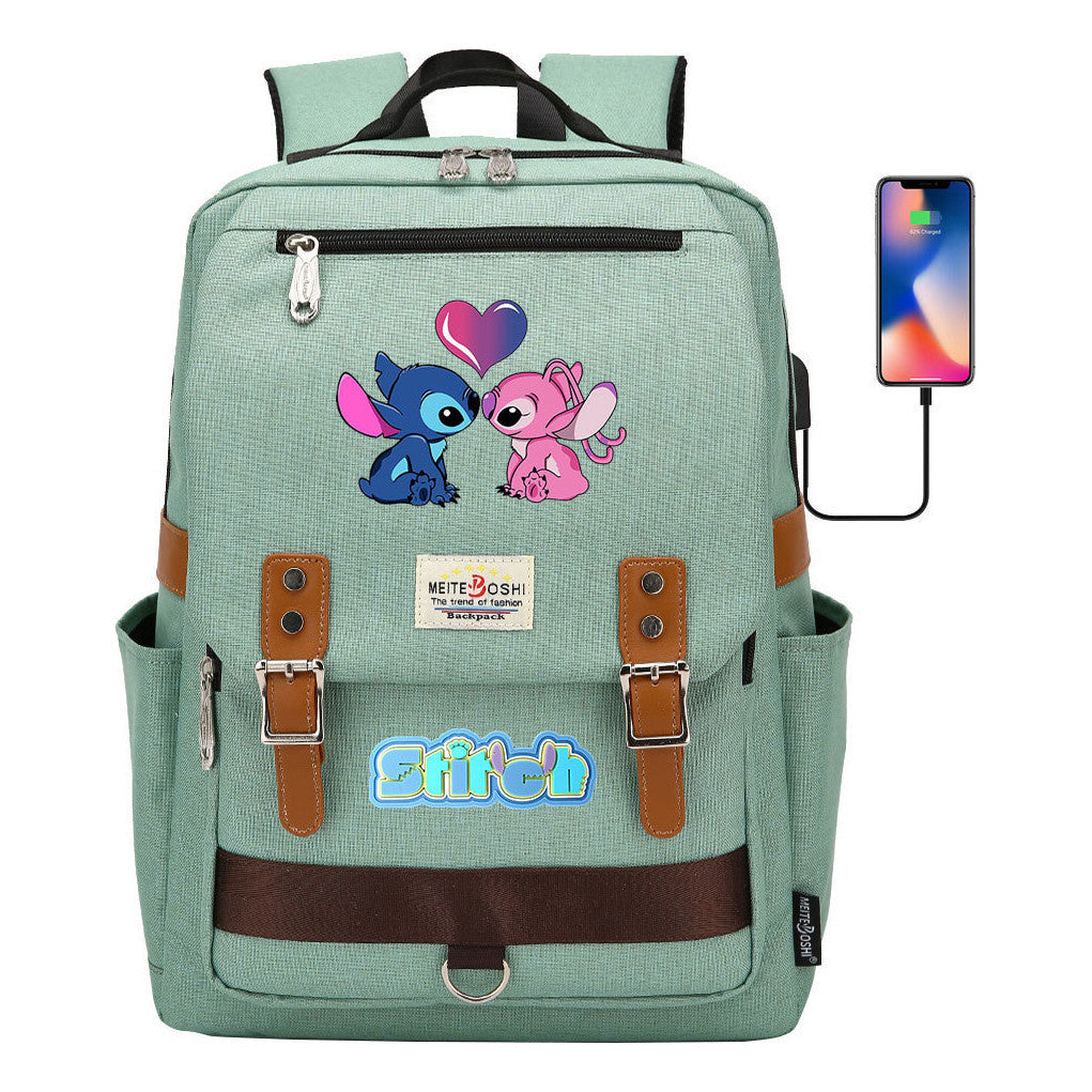 Anime Star Baby Stitch Printed Youth Student School Bag Casual Magnetic Buckle Backpack