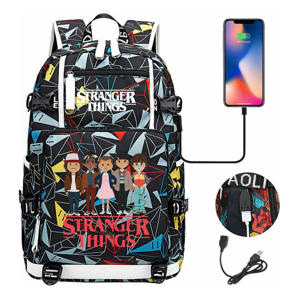 Strange Story Printed Usb Youth Student Backpack For Men And Women's Leisure Travel Backpack