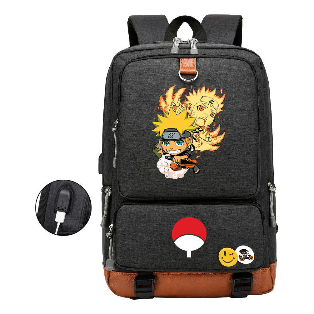 Naruto Print Usb Youth Student Backpack Leisure Travel Backpack