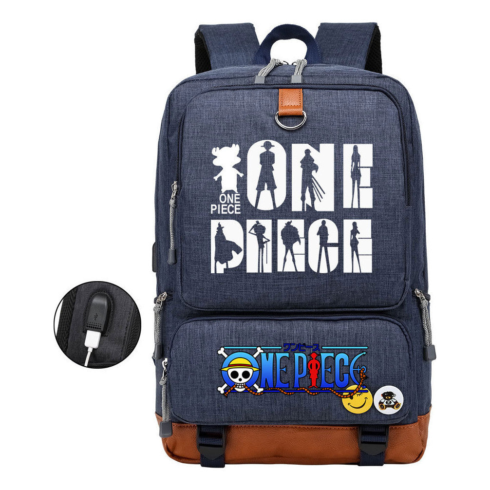 Cartoon Pirate King Printed Usb Student Backpack Leisure Travel Backpack